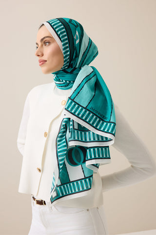 Papatya Noor Yeşil Pamuk Floş Şal 70x210