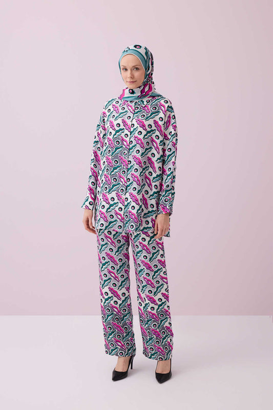 Pelenk Pembe Tivil İpek Pijama Gömlek