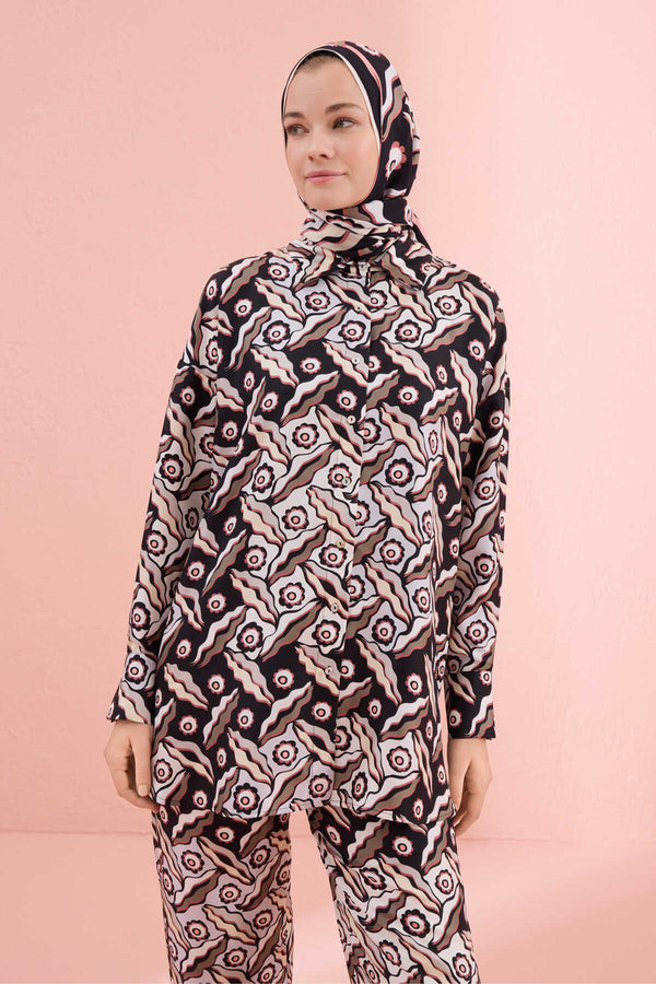 Pelenk Black Twill Silk Pajama Shirt