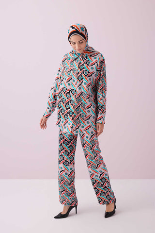 Pelenk Turkuaz İpek Pijama Pantolon