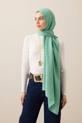 Pencere Kafes Mint Yeşili Ramy Jakar Şal 70x210