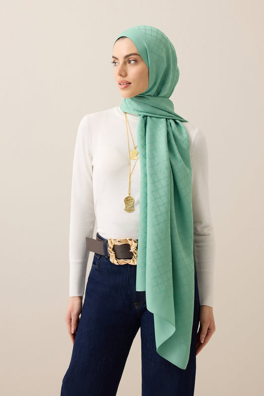 Pencere Kafes Mint Yeşili Ramy Jakar Şal 70x210