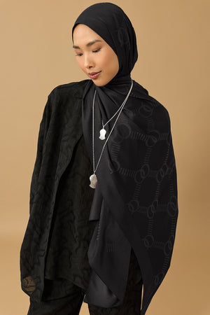 Honeycomb Logo Black Naia Lyocell Jacquard Shawl 70x210