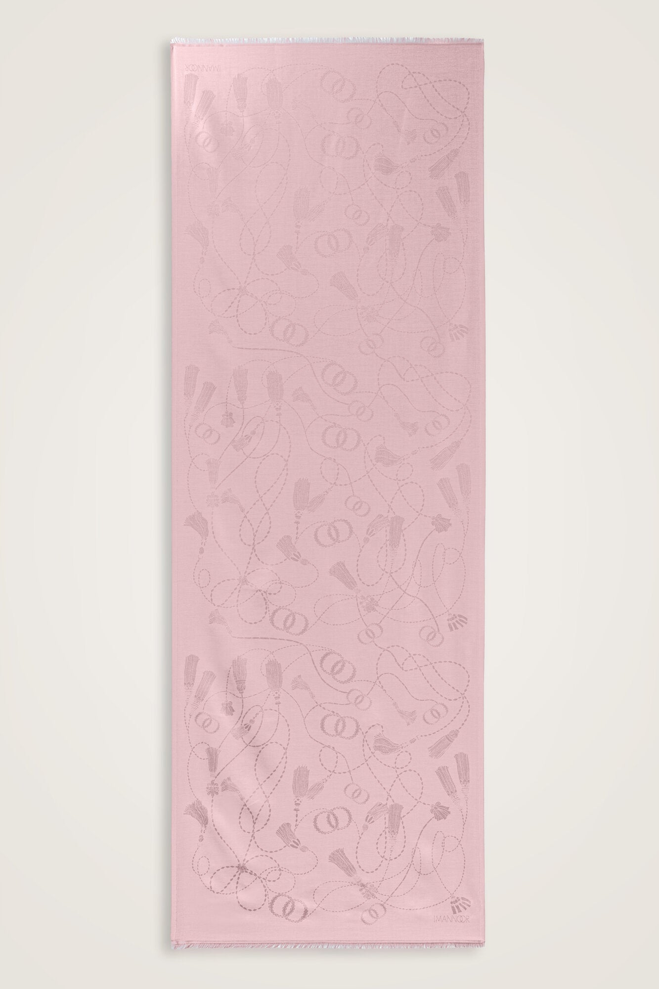 Püskül Noor Toz Pembe Jakar İpek Şal 70x200