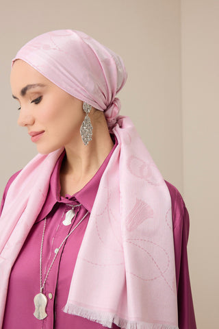 Püskül Noor Toz Pembe Jakar İpek Şal 70x200