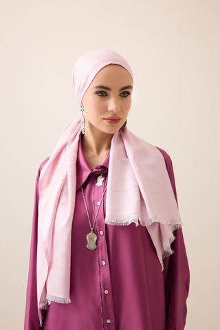 Püskül Noor Toz Pembe Jakar İpek Şal 70x200