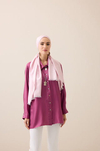 Püskül Noor Toz Pembe Jakar İpek Şal 70x200