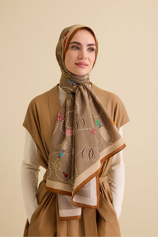 Püskül Noor Bej Floş Pamuk Şal 70x210