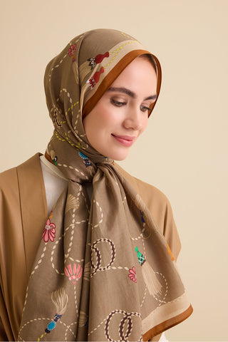 Püskül Noor Bej Floş Pamuk Şal 70x210