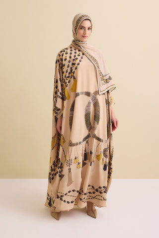 Püskül Noor Bej Krep İpek Kaftan