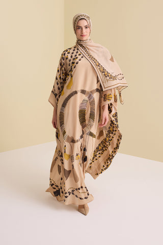 Püskül Noor Bej Krep İpek Kaftan