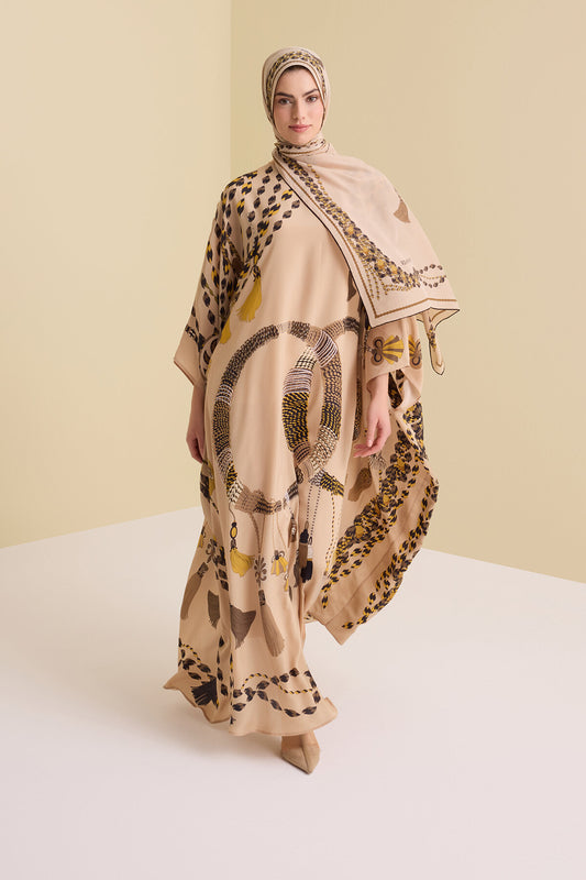 Püskül Noor Bej Krep İpek Kaftan