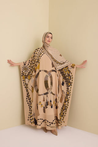 Püskül Noor Bej Krep İpek Kaftan
