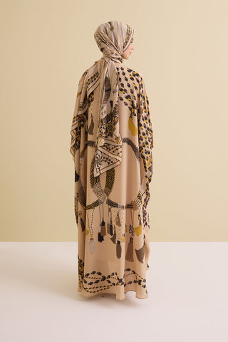 Püskül Noor Bej Krep İpek Kaftan