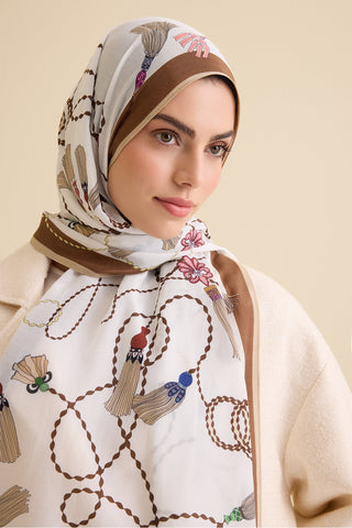 Püskül Noor Beyaz Floş Pamuk Şal 70x210