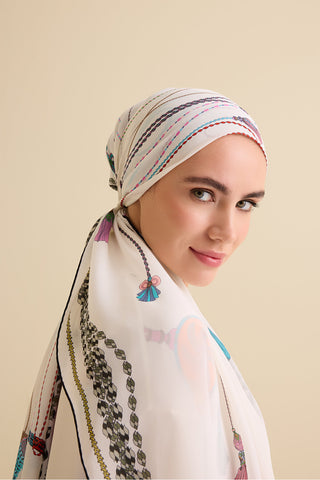 Püskül Noor Beyaz Krep İpek Pijama Şalı 70x210