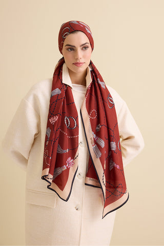 Püskül Noor Bordo Floş Pamuk Şal 70x210