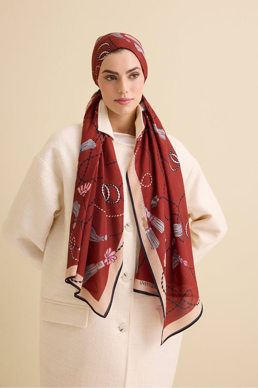 Püskül Noor Bordo Floş Pamuk Şal 70x210