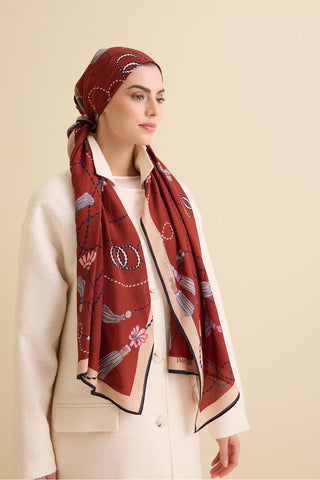 Püskül Noor Bordo Floş Pamuk Şal 70x210