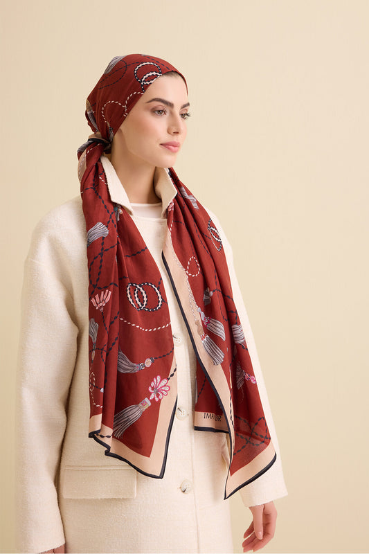 Püskül Noor Bordo Floş Pamuk Şal 70x210
