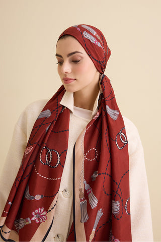 Püskül Noor Bordo Floş Pamuk Şal 70x210