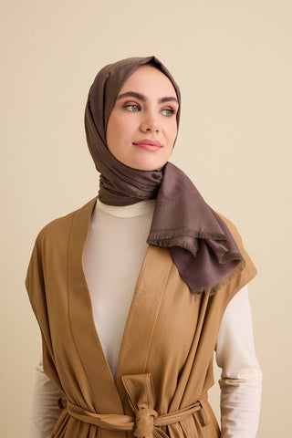 Püskül Noor Boz Kahve Jakar İpek Şal 70x200