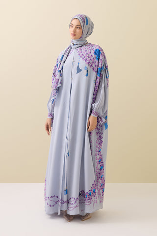 Püskül Noor Gri Krep İpek Abaya