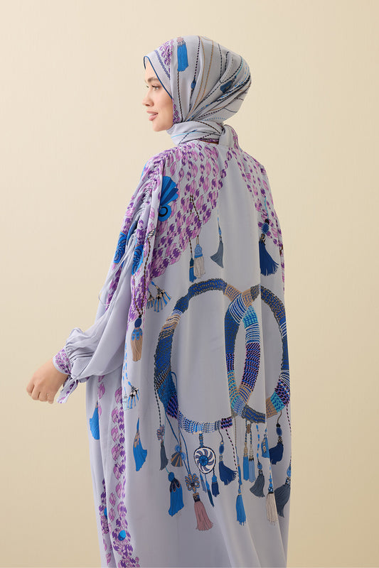 Püskül Noor Gri Krep İpek Abaya
