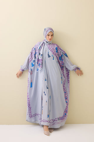 Püskül Noor Gri Krep İpek Abaya