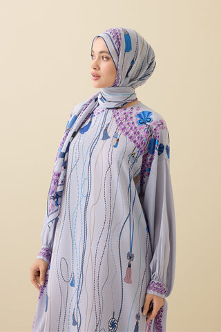 Püskül Noor Gri Krep İpek Abaya Şalı 70x210