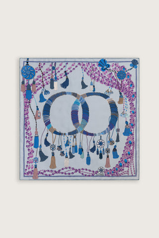 Püskül Noor Gri Tivil İpek Eşarp 90x90