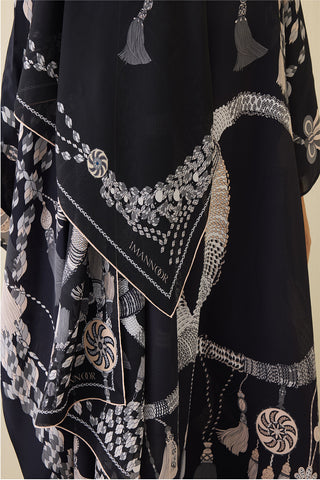 Püskül Noor Siyah Krep İpek Kaftan Şalı 70x210