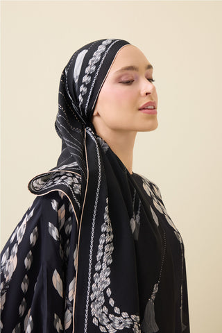 Püskül Noor Siyah Krep İpek Kaftan Şalı 70x210