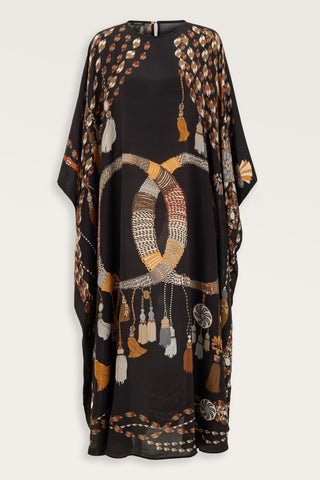Püskül Noor Kahverengi Krep İpek Kaftan