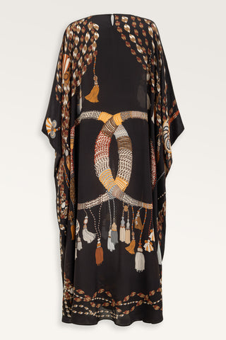 Püskül Noor Kahverengi Krep İpek Kaftan