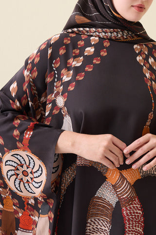 Püskül Noor Kahverengi Krep İpek Kaftan