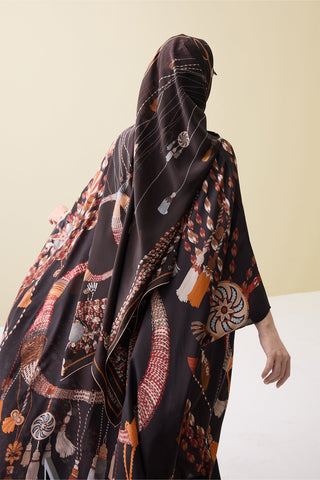 Püskül Noor Kahverengi Krep İpek Kaftan
