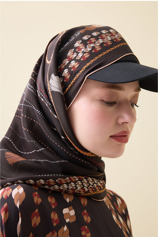 Püskül Noor Kahverengi Krep İpek Kaftan Şalı 70x210