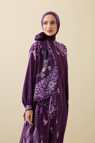 Püskül Noor Mürdüm Krep İpek Abaya Şalı 70x210