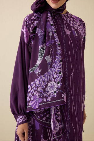 Püskül Noor Mürdüm Krep İpek Abaya Şalı 70x210