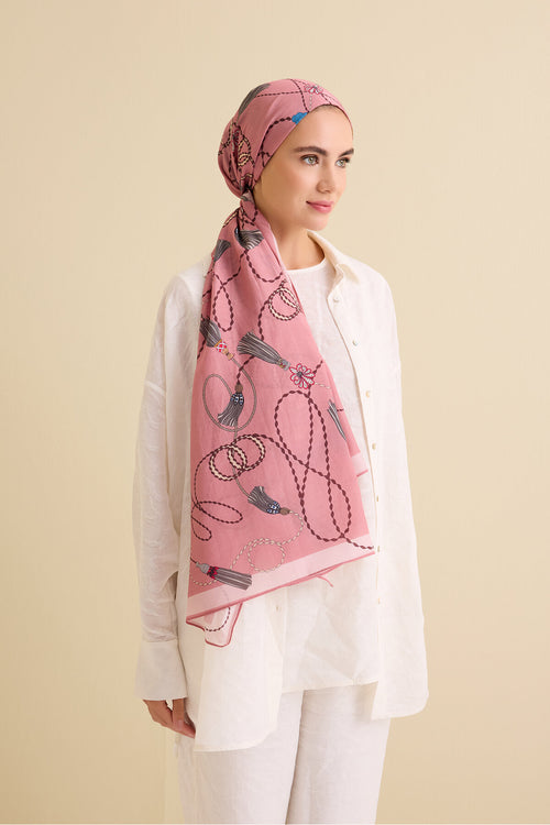 Püskül Noor Pembe Floş Pamuk Şal 70x210