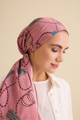 Püskül Noor Pembe Floş Pamuk Şal 70x210
