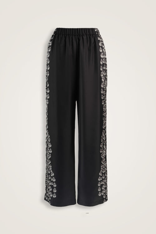 Tassel Noor Black-White Plain Silk Trousers