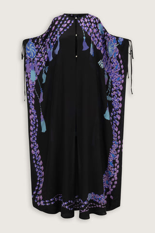 Püskül Noor Siyah-Fuşya Krep İpek Abaya