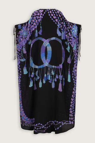 Püskül Noor Siyah-Fuşya Krep İpek Abaya