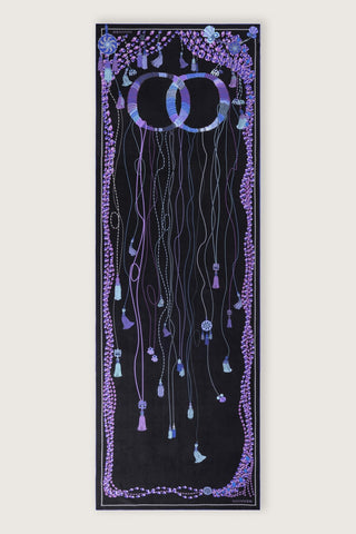 Püskül Noor Siyah-Fuşya Krep İpek Abaya Şalı 70x210