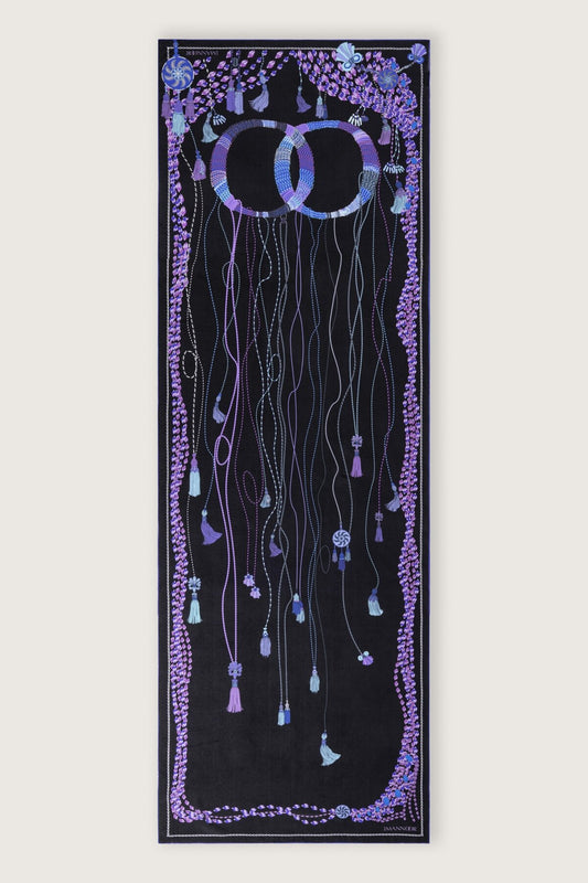 Püskül Noor Siyah-Fuşya Krep İpek Abaya Şalı 70x210