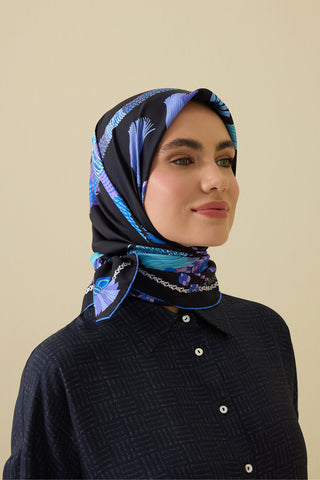 Püskül Noor Siyah-Fuşya Tivil  İpek Eşarp 90x90