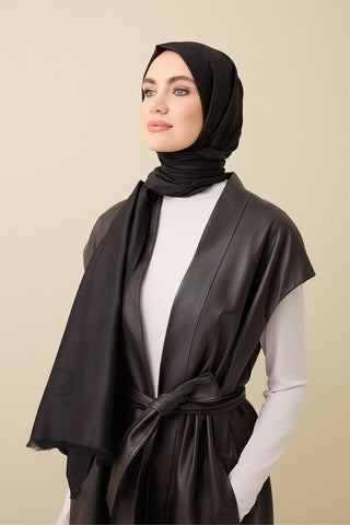 Püskül Noor Siyah Jakar İpek Şal 70x200