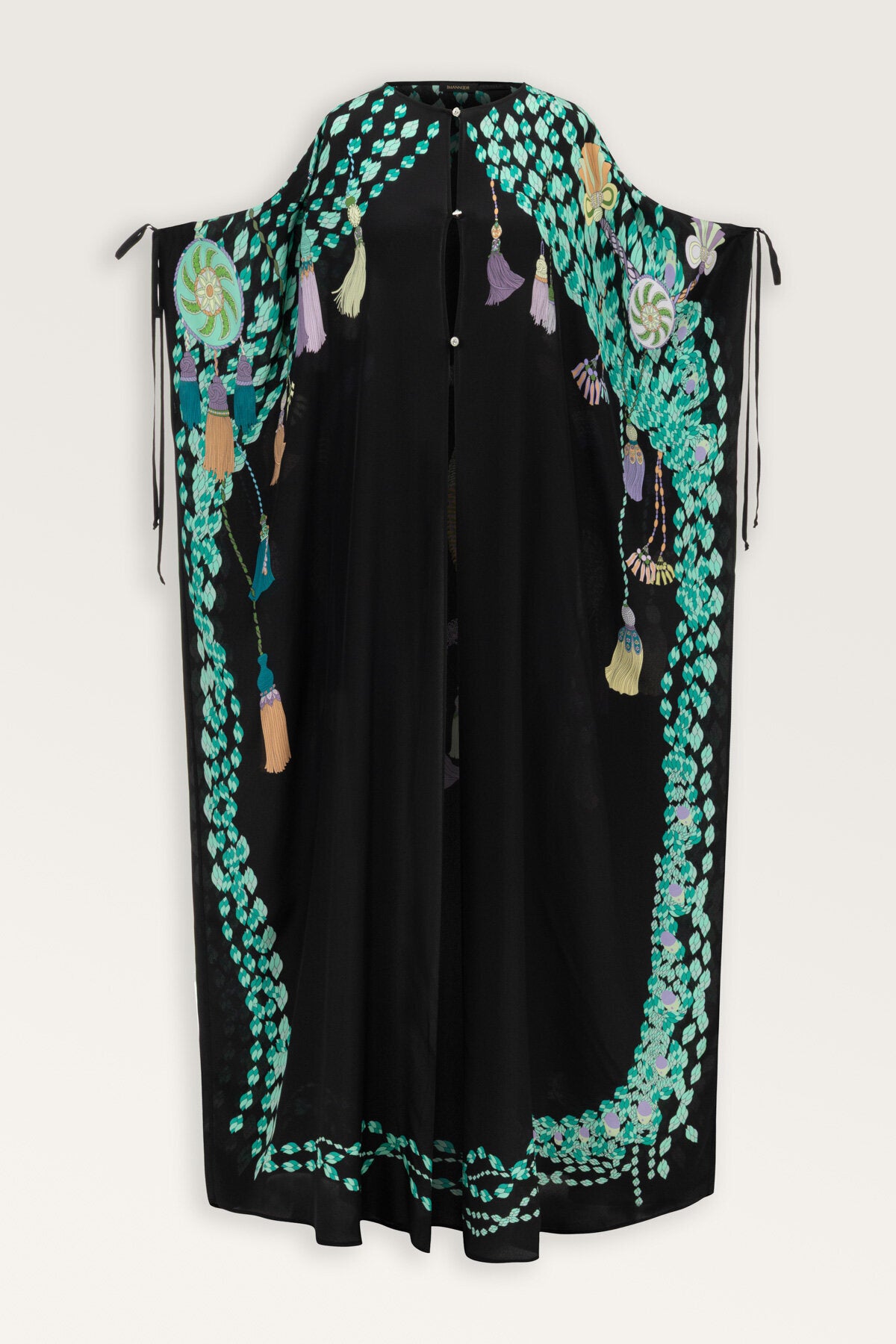 Püskül Noor Siyah-Yeşil Krep İpek Abaya